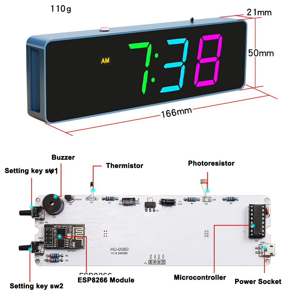 IoT 다채로운 와이파이 시계 키트, 지능형 전자 시계 - Diy Electronics Com 리뷰 및 가격
