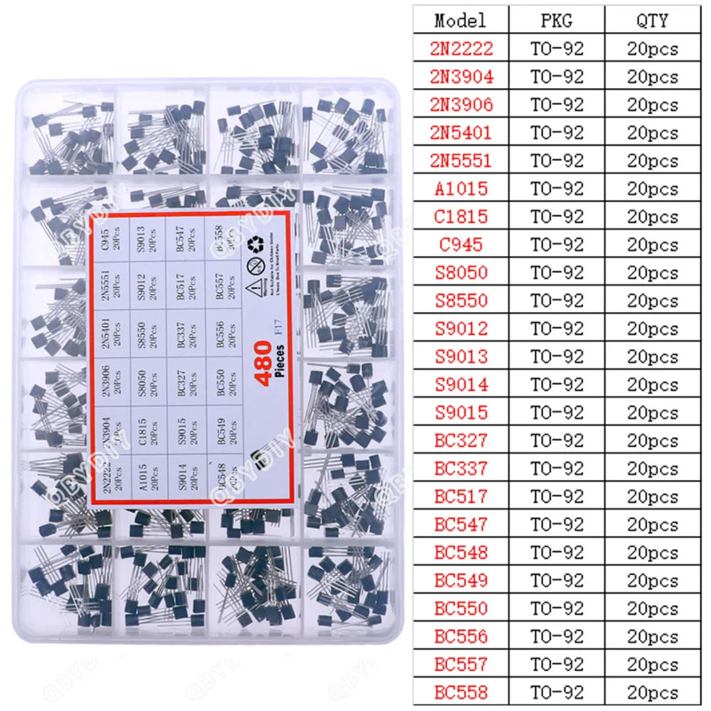 480Pcs 24 가지 유형 NPN PNP 트랜지스터  - Mosfet Transistor Set 리뷰 및 가격