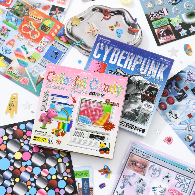 사이버펑크 테마 다이컷 스티커 북 전자 레트로 장식 스 - Diy Electronics Book 리뷰 및 가격
